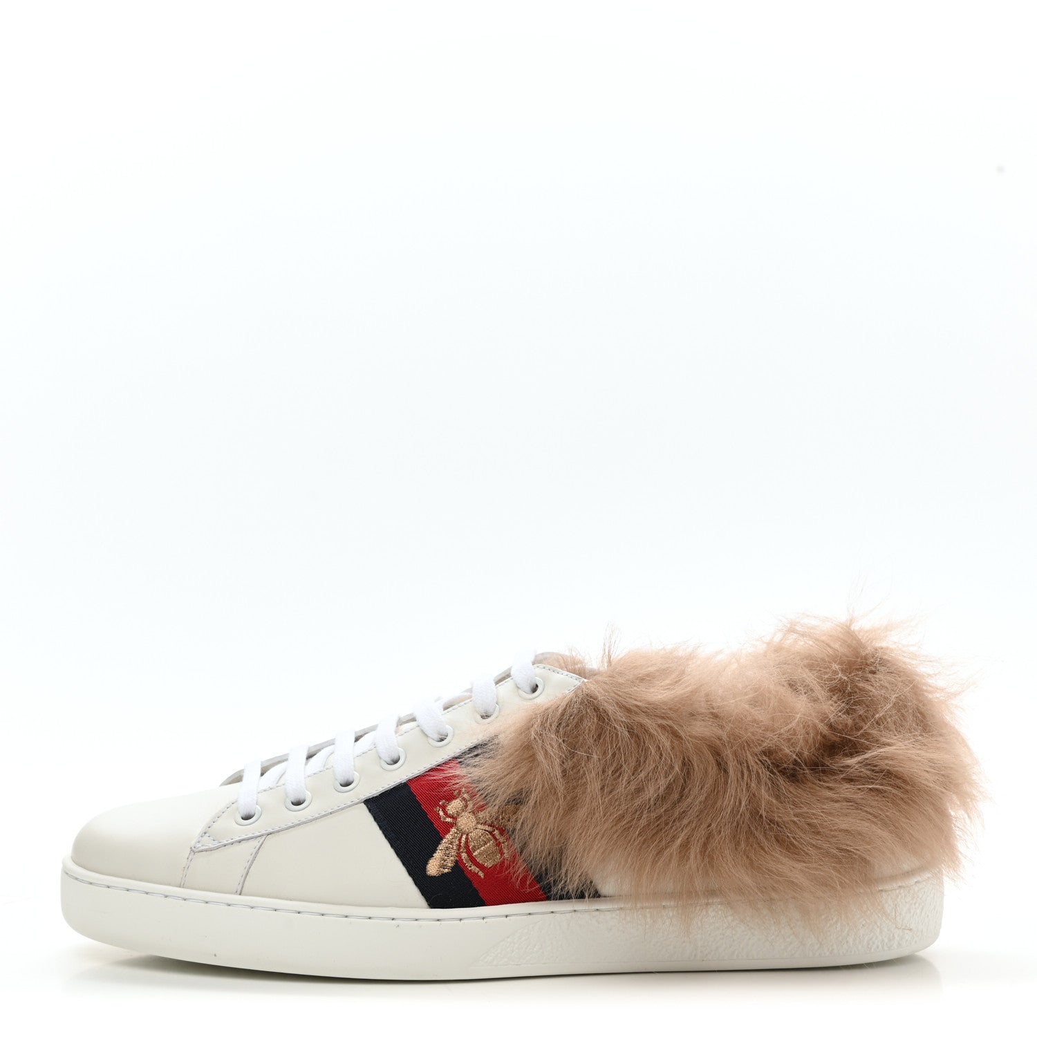 Gucci Calfskin Wool Web Bee Embroidered Mens Ace Sneakers 10 White 1 of 9