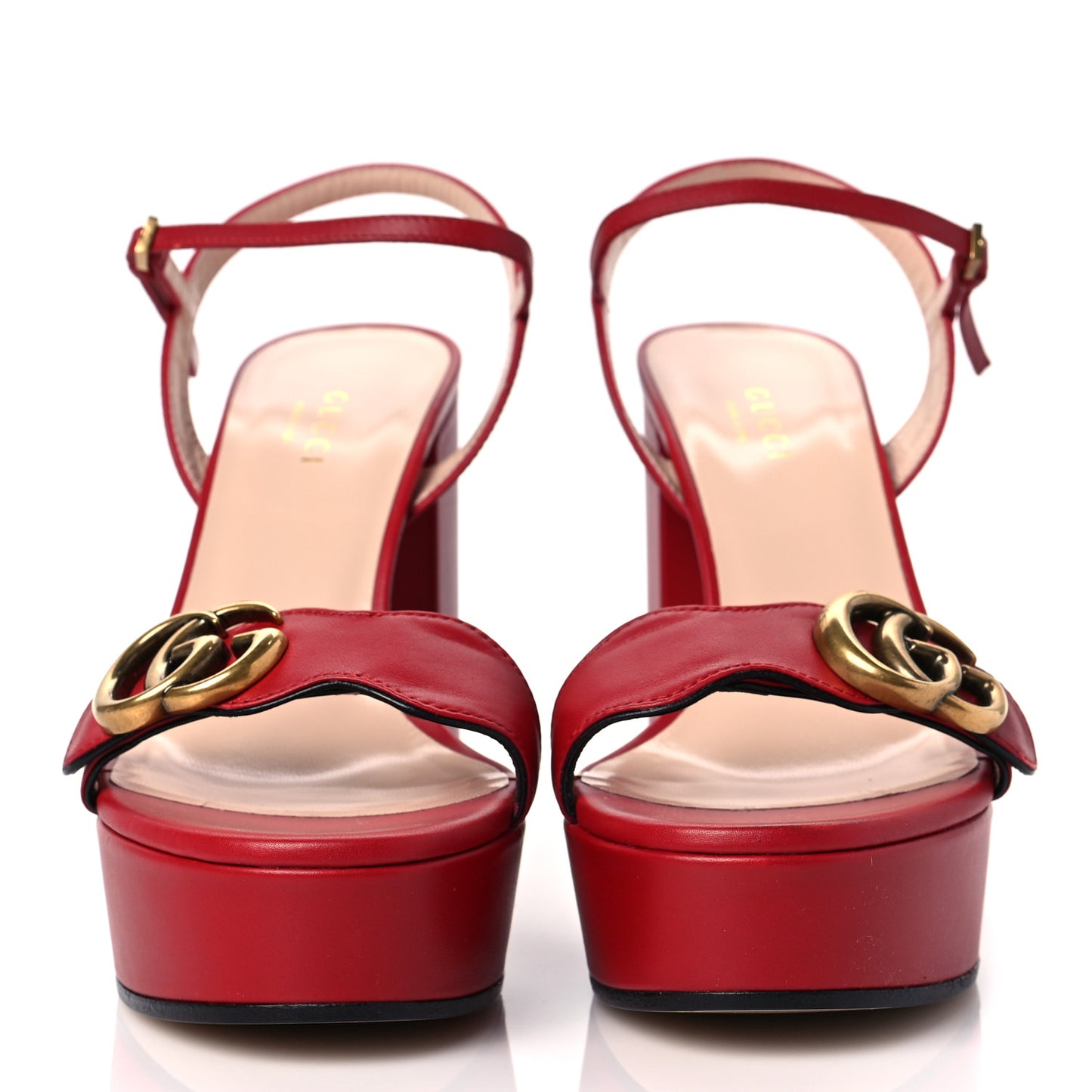 Calfskin GG Marmont Ankle Wrap 30/115mm Platform Sandals 36 Hibiscus Red