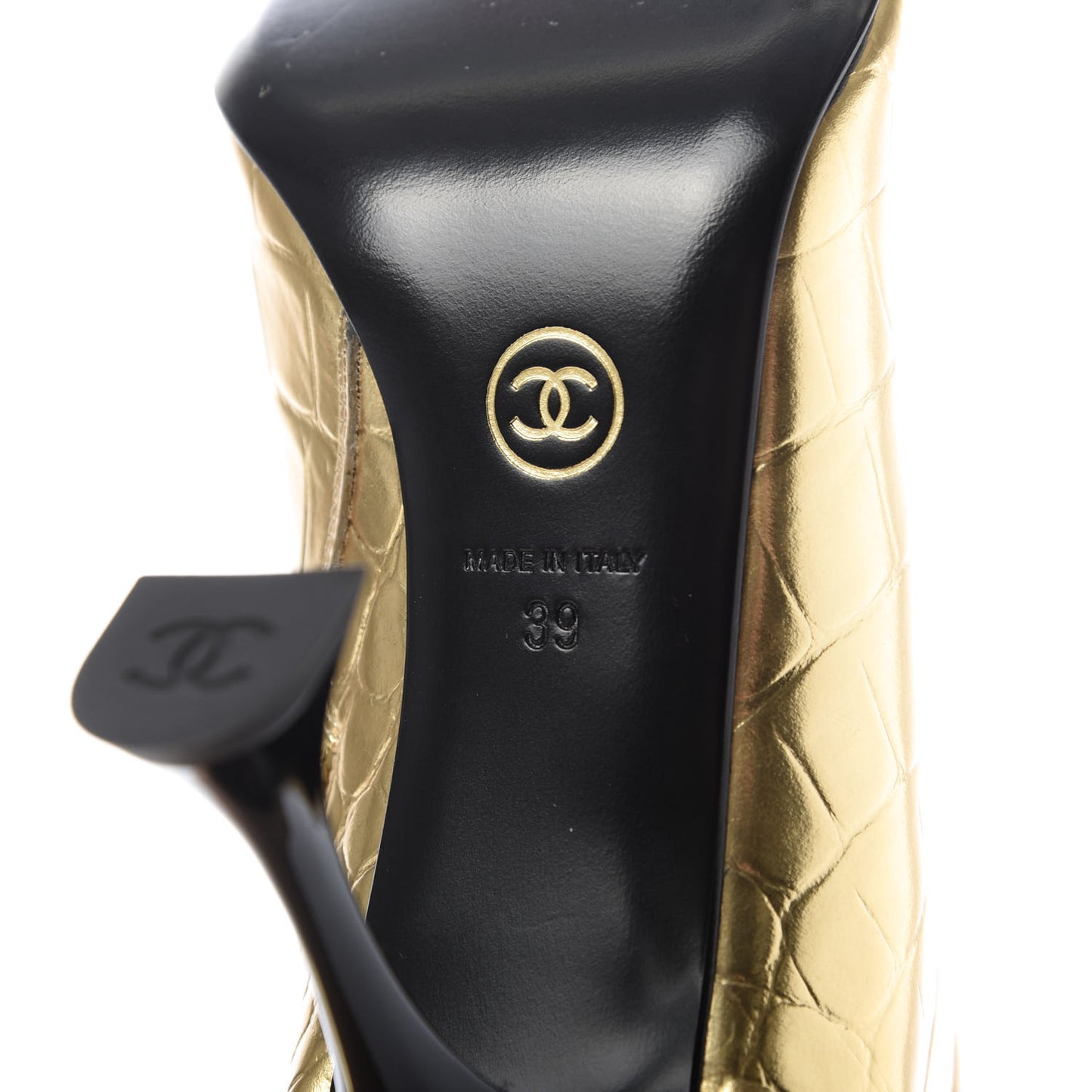 Calfskin Crocodile Embossed Cap Toe Ankle Boots 39 Gold