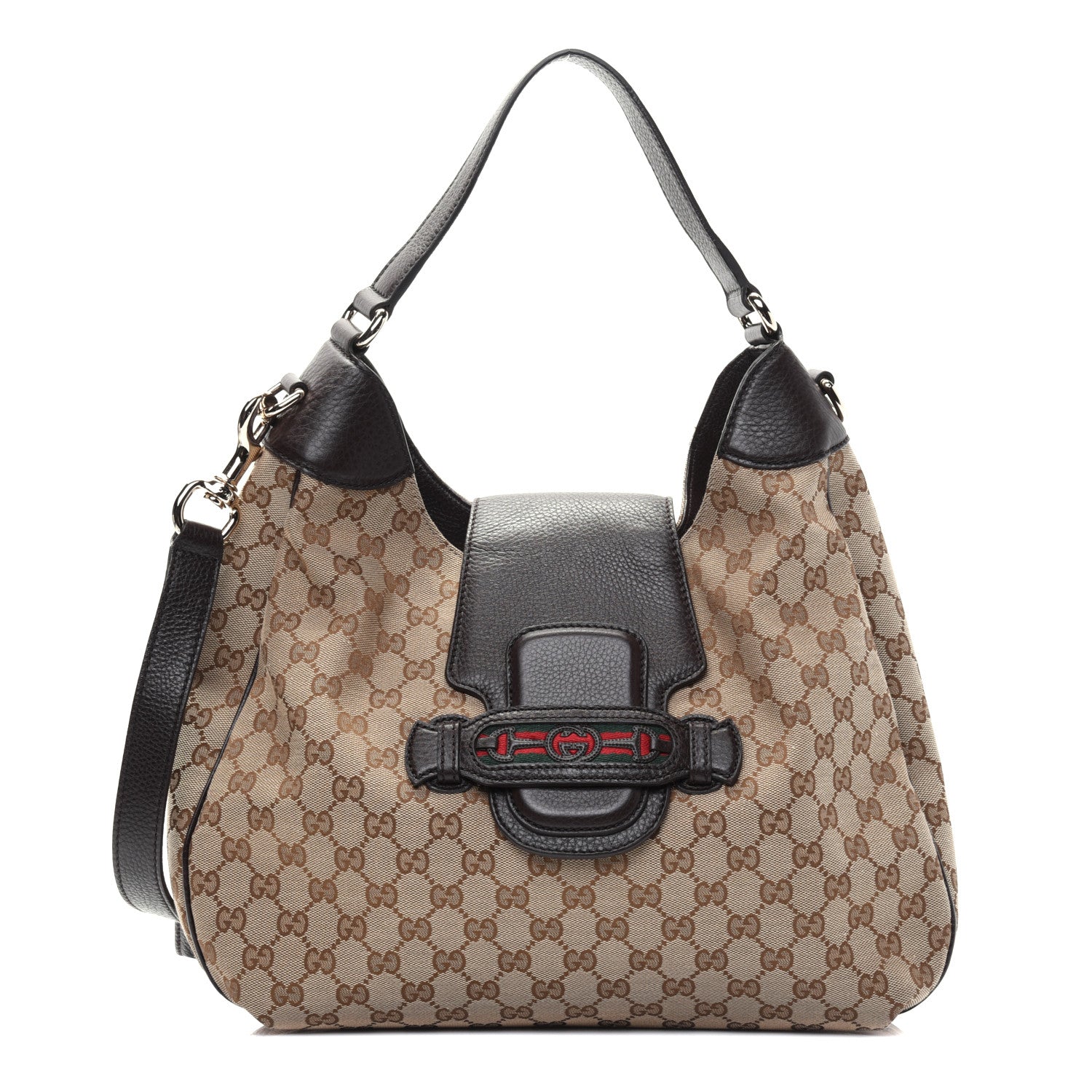 Gucci Monogram Web Medium Dressage Hobo Dark Brown 1 of 16