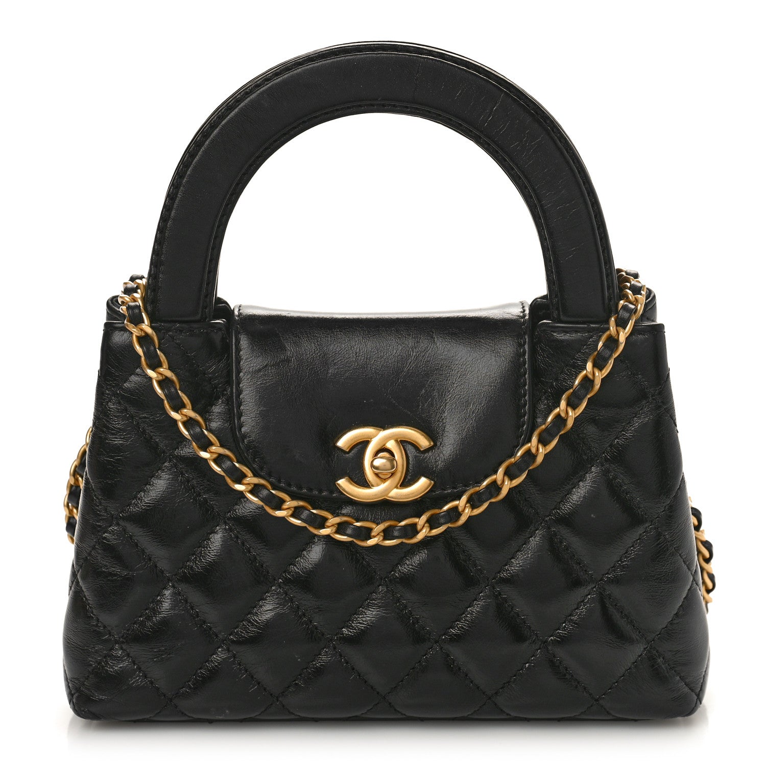 Chanel Shiny Aged Calfskin Quilted Nano Kelly Shopper Black 1 of 16