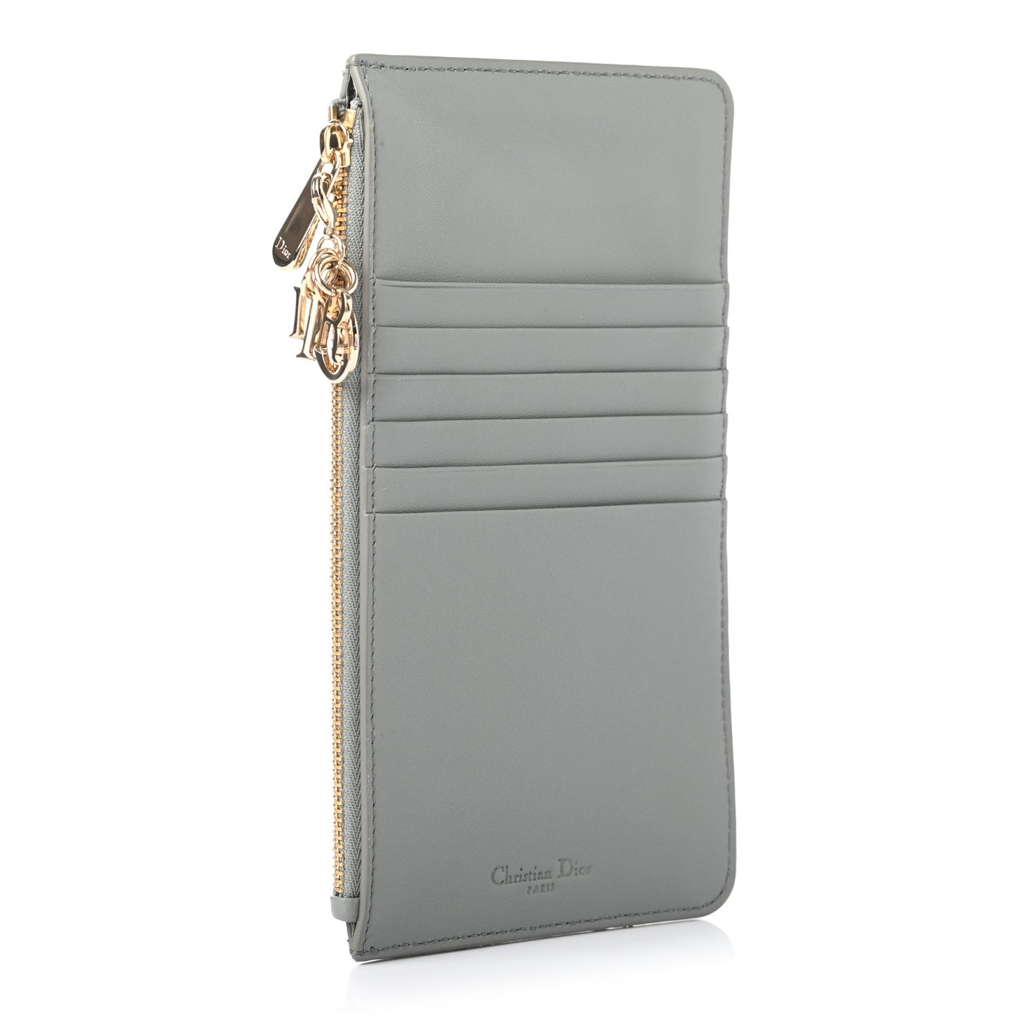 Lambskin Cannage Large Lady Dior Zip Wallet Grey