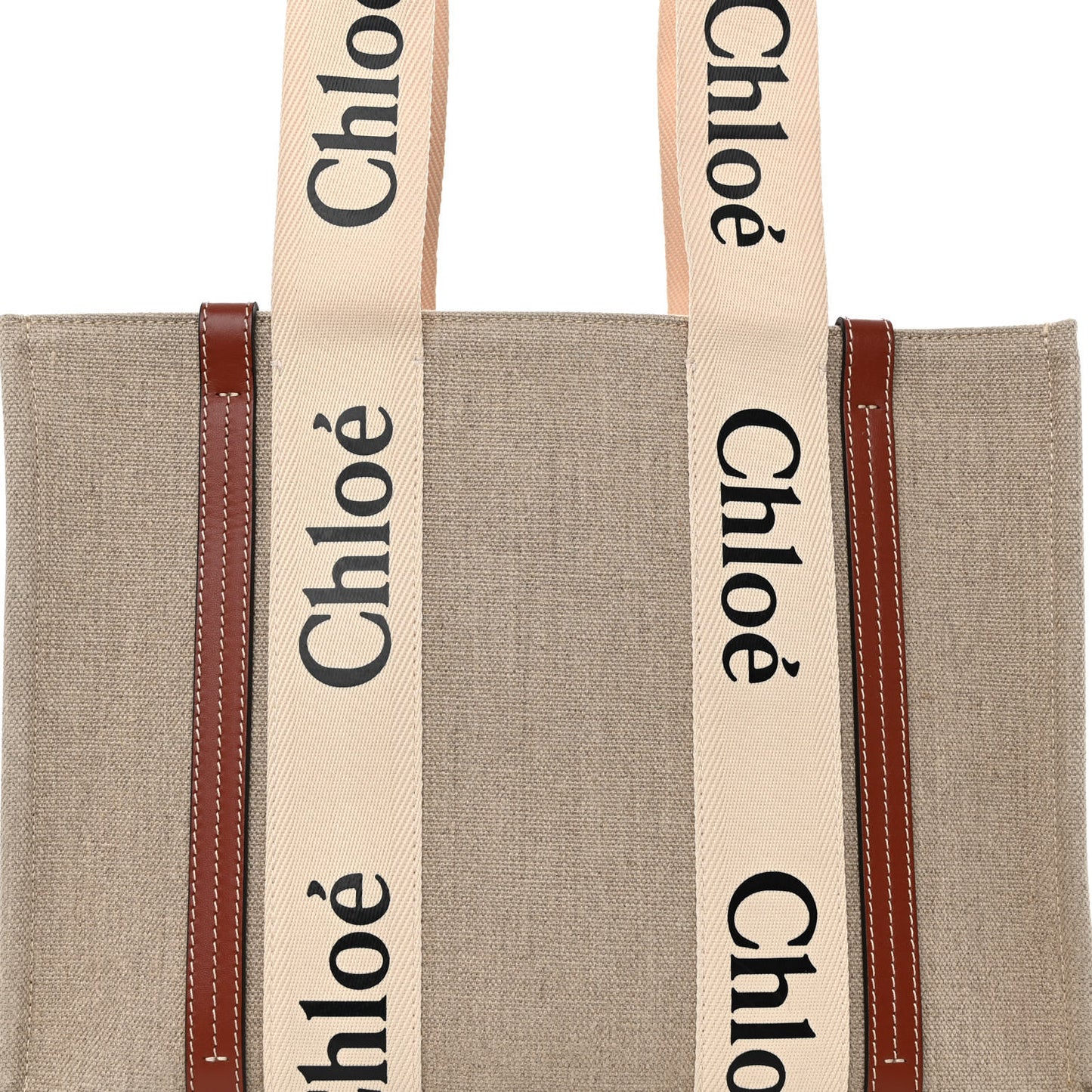 Cotton Calfskin Medium Woody Ribbon Tote White Brown