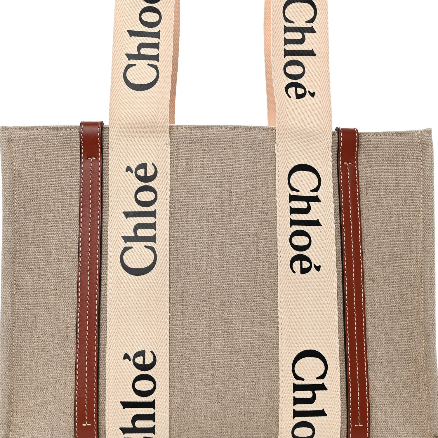 Chloe Cotton Calfskin Medium Woody Ribbon Tote White Brown 9 of 13