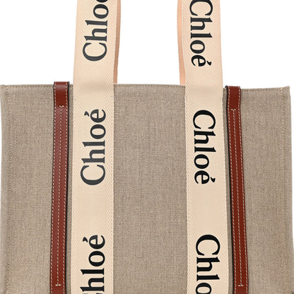 Chloe Cotton Calfskin Medium Woody Ribbon Tote White Brown 9 of 13