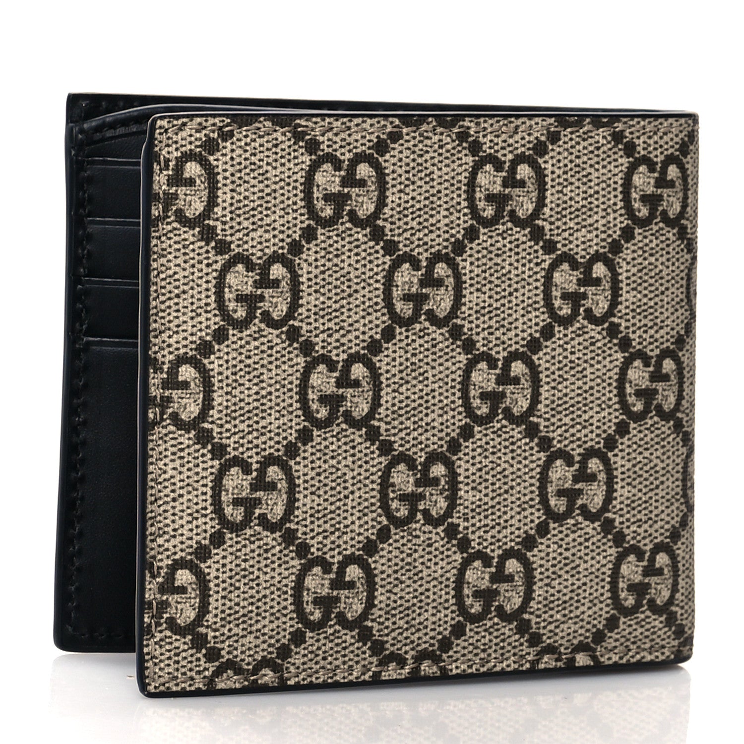 Gucci GG Supreme Monogram Selleria Calfskin Tiger Nice Bi-Fold Wallet Beige Ebony Multicolor Black 3 of 7