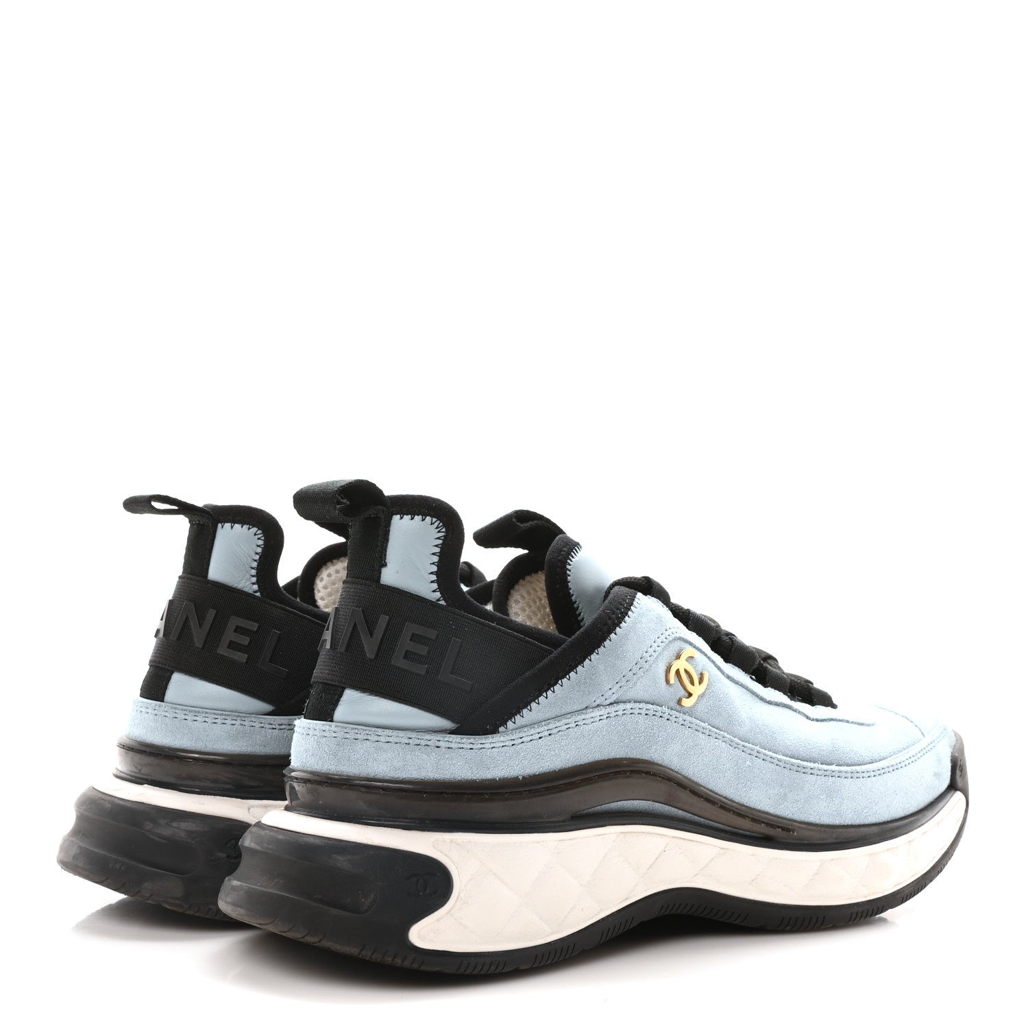 Chanel Suede Calfskin Nylon Grosgrain CC Sneakers 38 Light Blue 5 of 9