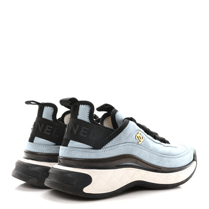 Chanel Suede Calfskin Nylon Grosgrain CC Sneakers 38 Light Blue 5 of 9