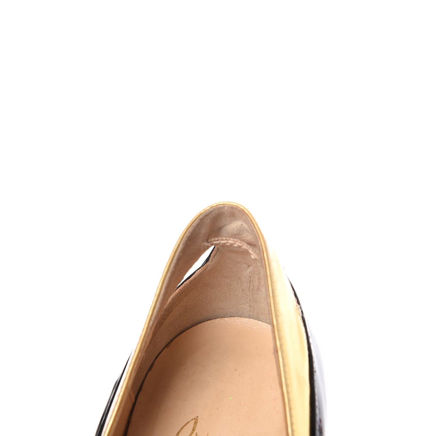 Patent Metallic Calfskin Duvette Cutout 120 Pumps 36.5 Black Gold