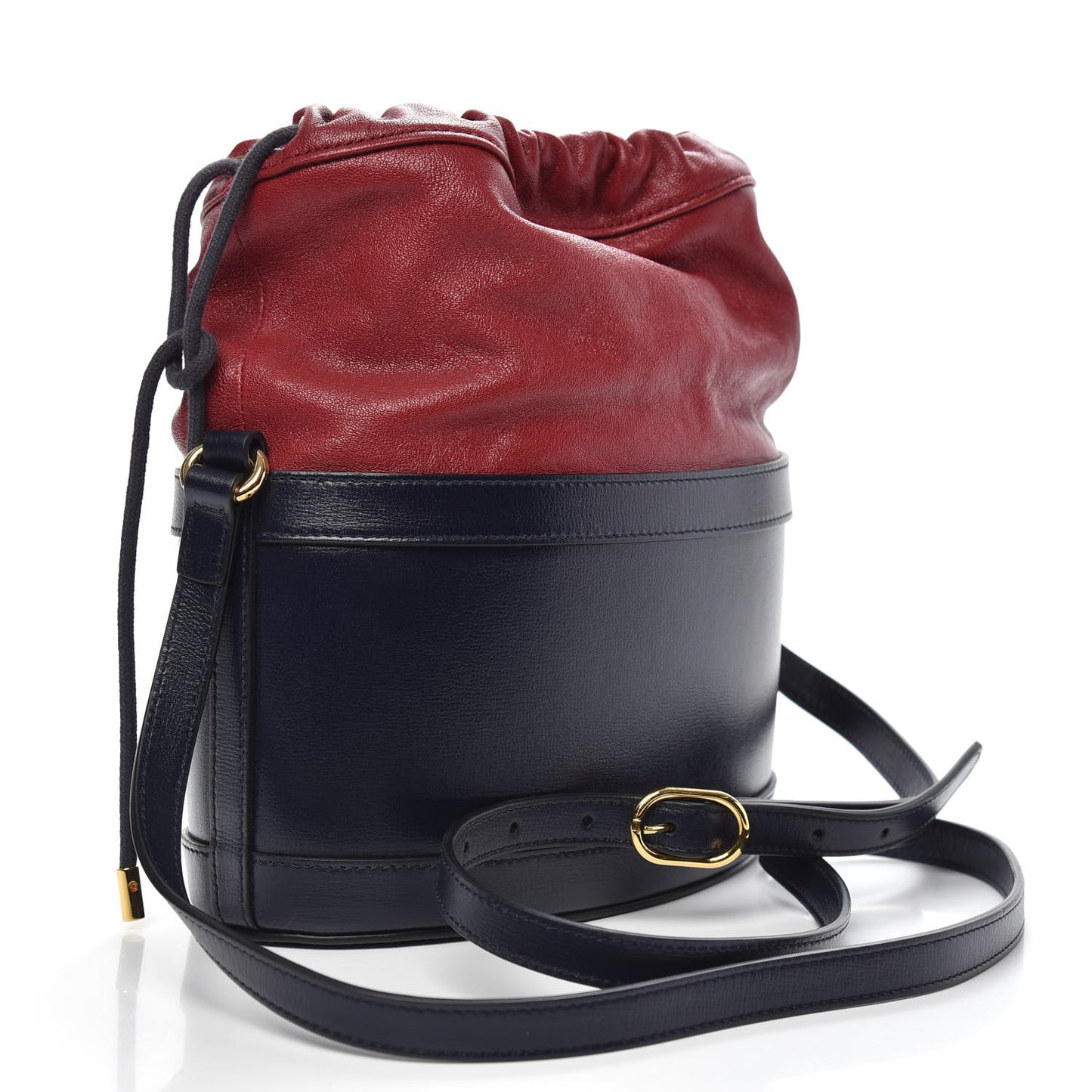 Azalea Sakai Be Green Calfskin Horsebit 1955 Drawstring Bucket Bag Blue New Cherry Red