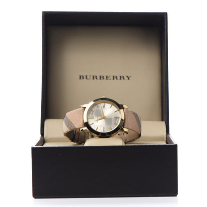 Burberry Stainless Steel Calfskin 38mm Heritage Check Quartz Watch Gold BU1398 5 of 5