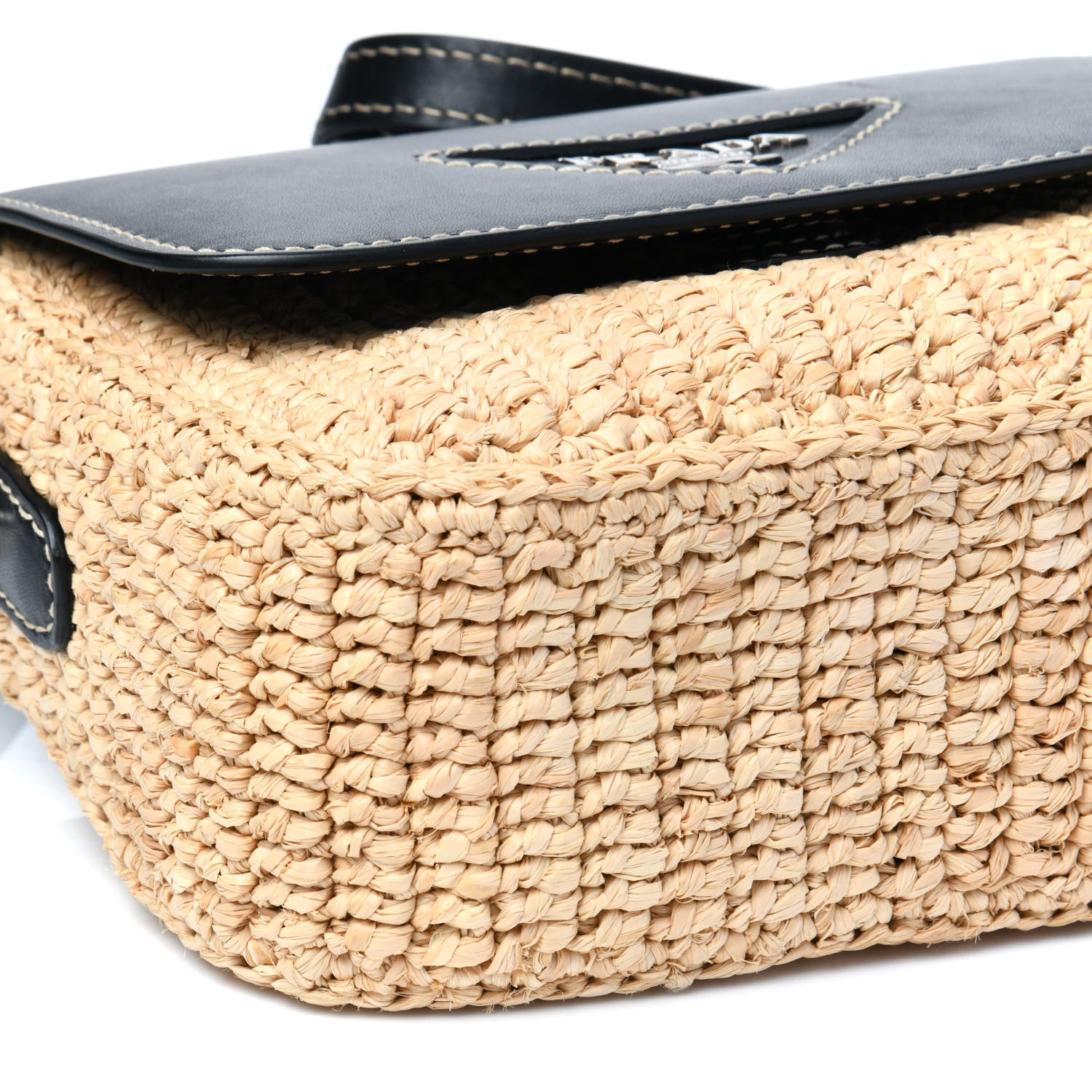 Prada Raffia Vitello Flap Shoulder Bag Naturale Black 7 of 12