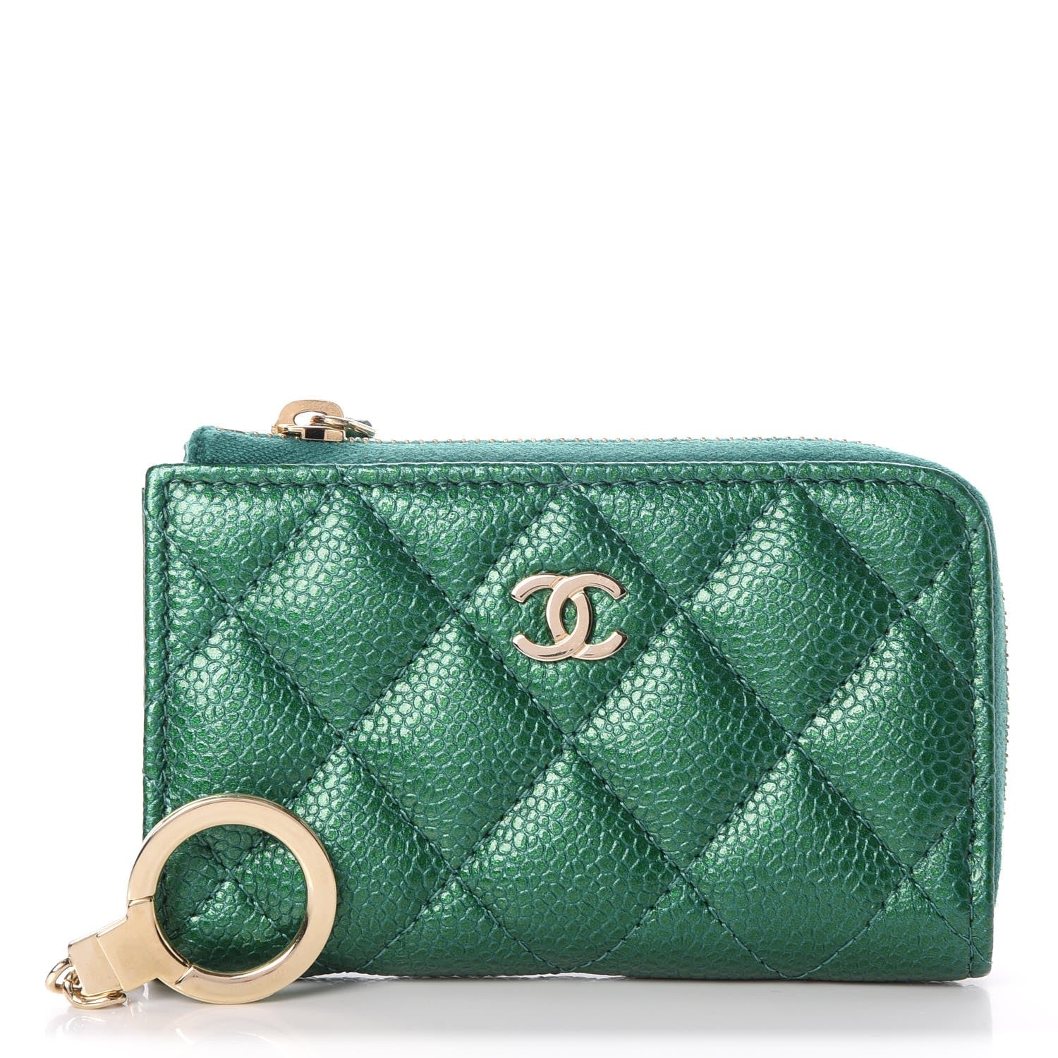 Chanel Metallic Caviar Quilted Key Holder Case Green 1 of 8