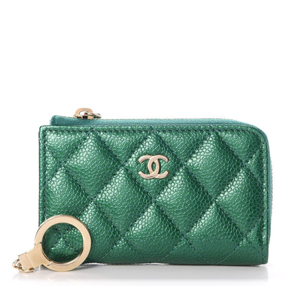 Chanel Metallic Caviar Quilted Key Holder Case Green 1 of 8