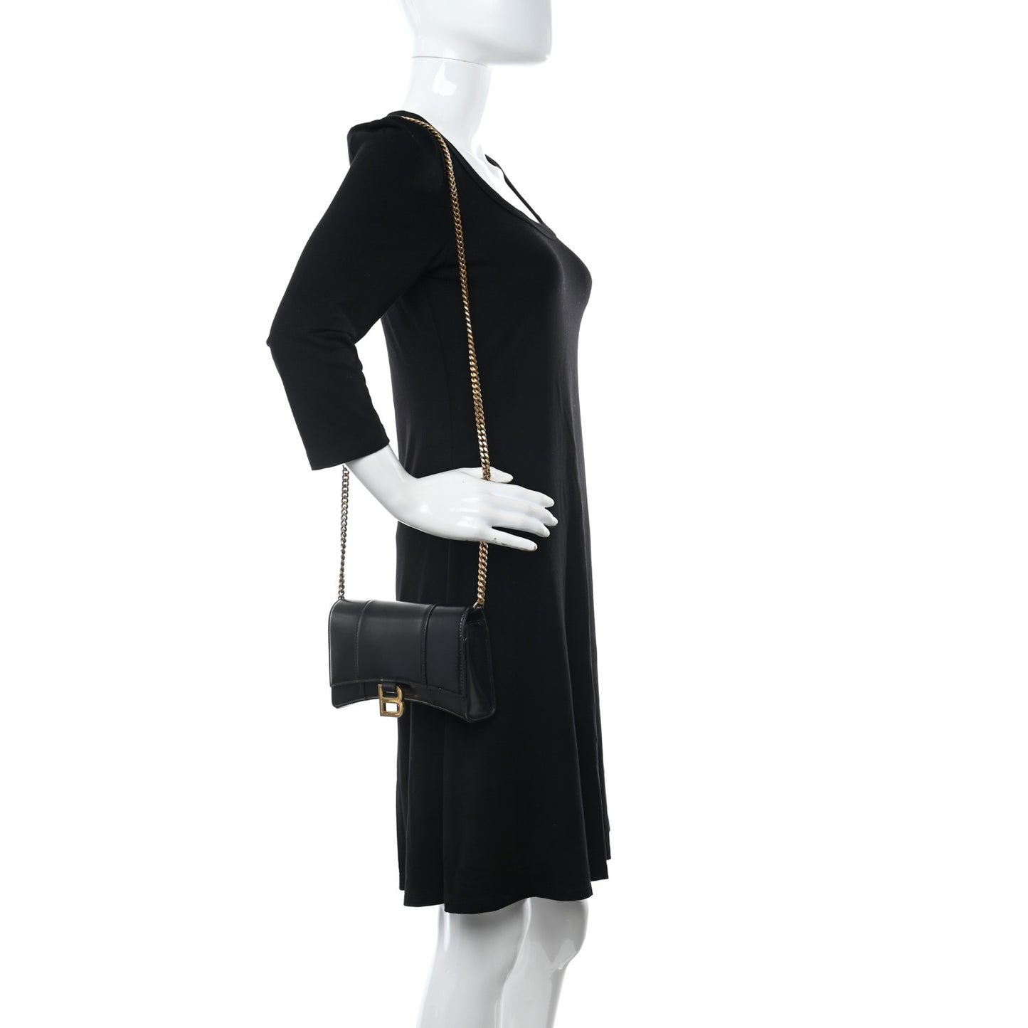 Shiny Box Calfskin Hourglass Chain Bag Black