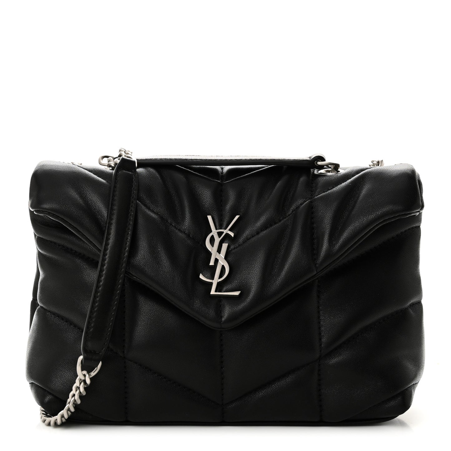 Lambskin Quilted Toy Loulou Puffer Monogram Chain Satchel Black