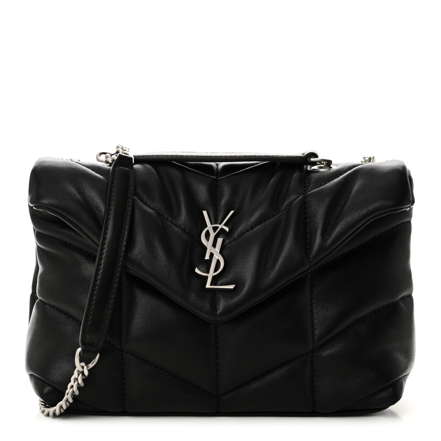 Saint Laurent Lambskin Quilted Toy Loulou Puffer Monogram Chain Satchel Black 1 of 9