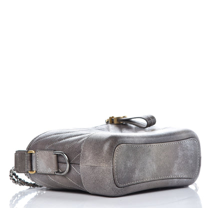 Chanel Metallic Grained Goatskin Chevron Quilted Small Gabrielle Hobo Dark Silver Gold 5 of 8