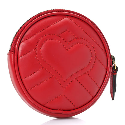 Gucci Calfskin Matelasse GG Marmont Round Coin Purse Hibiscus Red 3 of 10