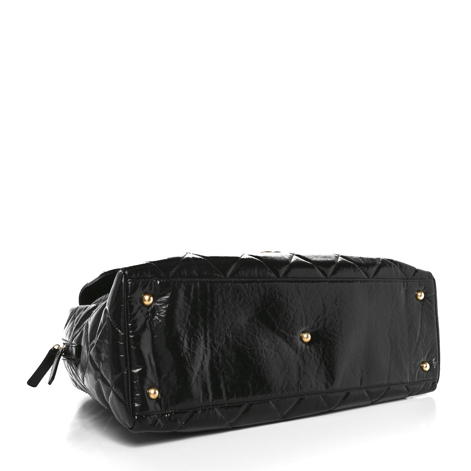 Chanel Shiny Crumpled Calfskin Quilted Maxi Bowling Bag Black 4 of 9