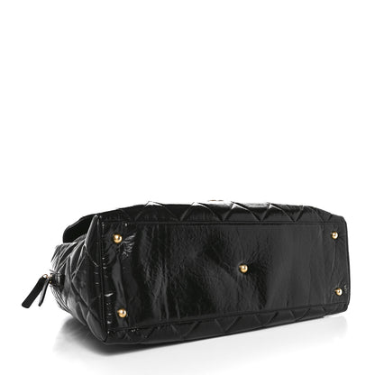 Chanel Shiny Crumpled Calfskin Quilted Maxi Bowling Bag Black 4 of 9