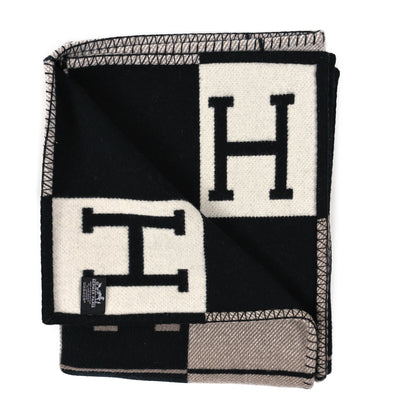 Hermes Wool Cashmere Avalon III Blanket Ecru Black 2 of 3