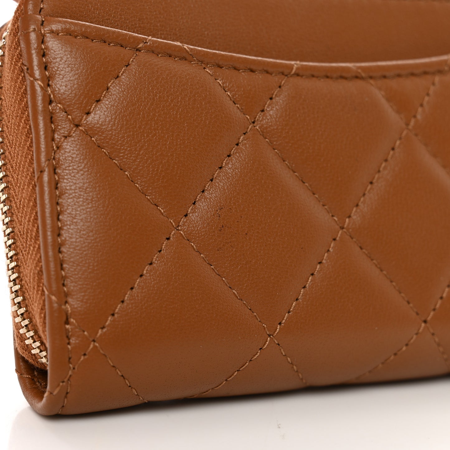 Lambskin Quilted Zip Around Coin Purse Wallet Brown