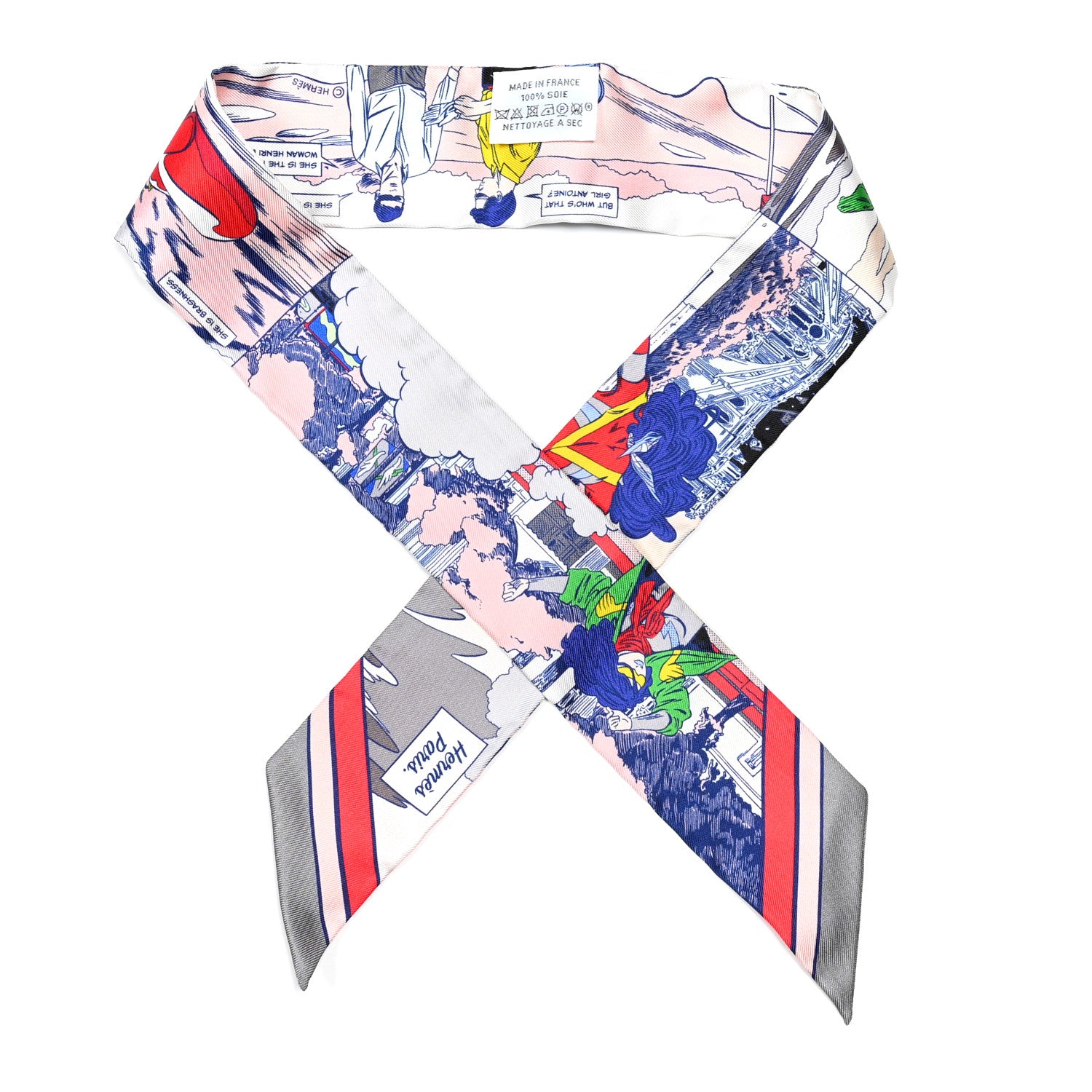 Hermes Silk Wow Twilly Gris Rose Vert 1 of 4