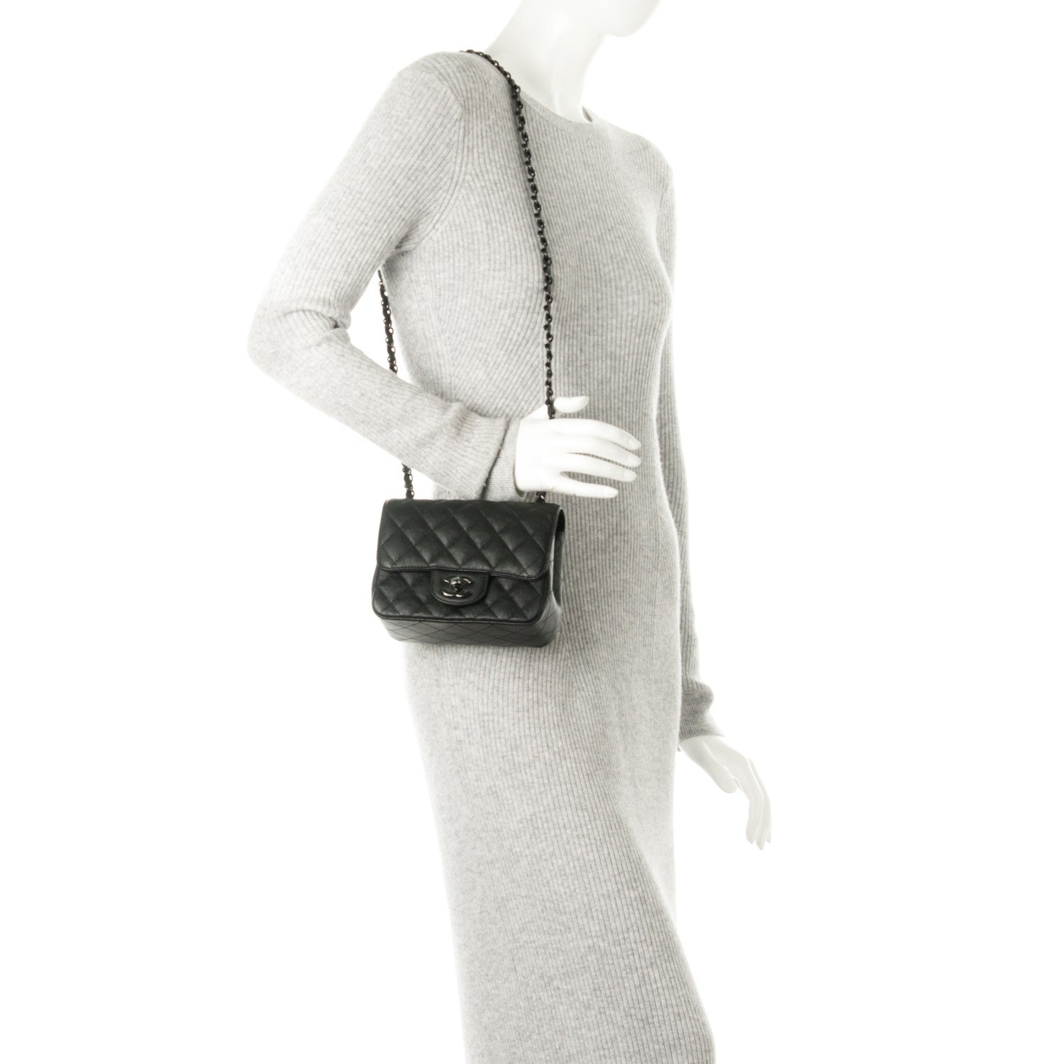 Chanel Crumpled Calfskin Quilted Mini Square Flap So Black 2 of 9