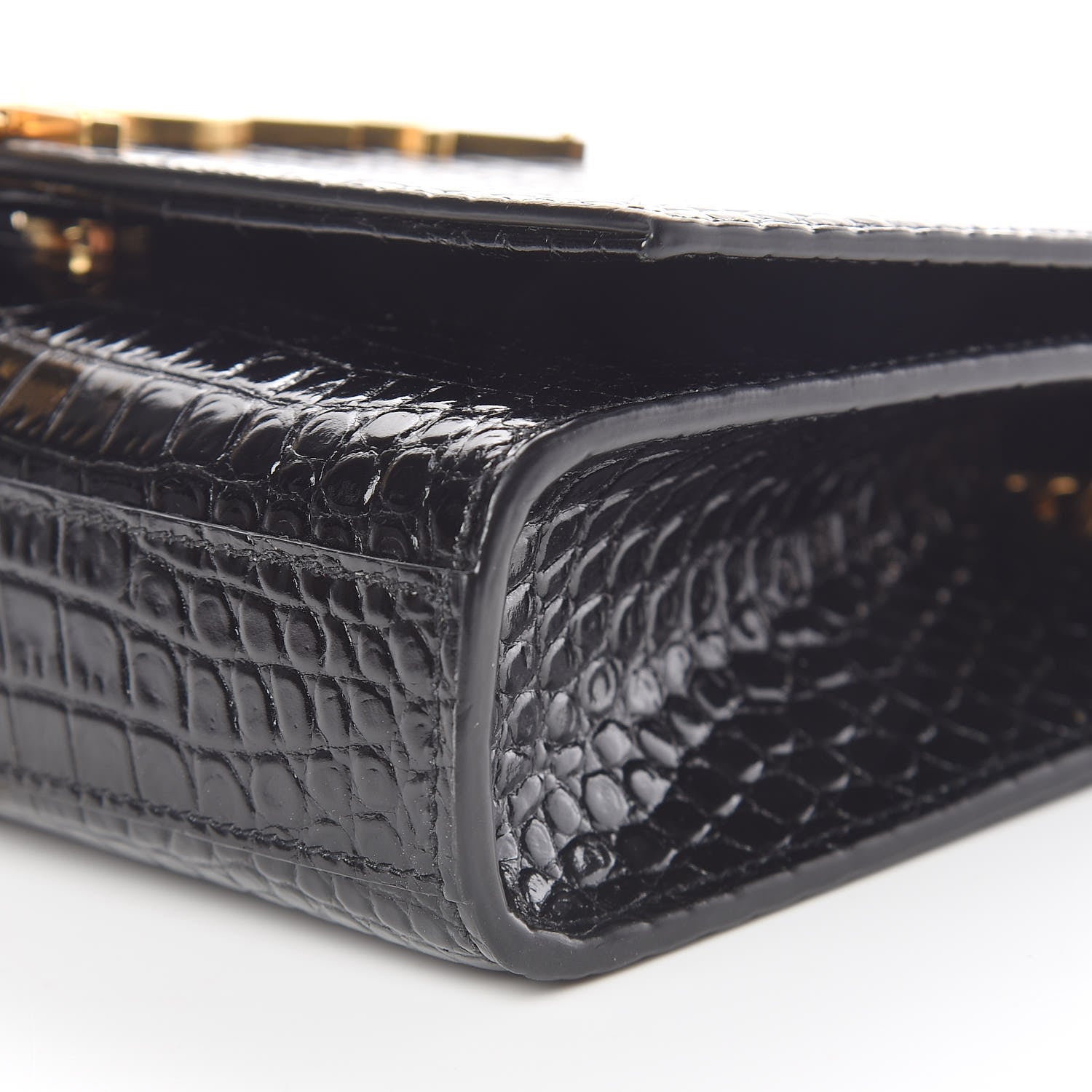 Saint Laurent Calfskin Crocodile Embossed Small Classic Monogram Kate Tassel Satchel Black 7 of 10