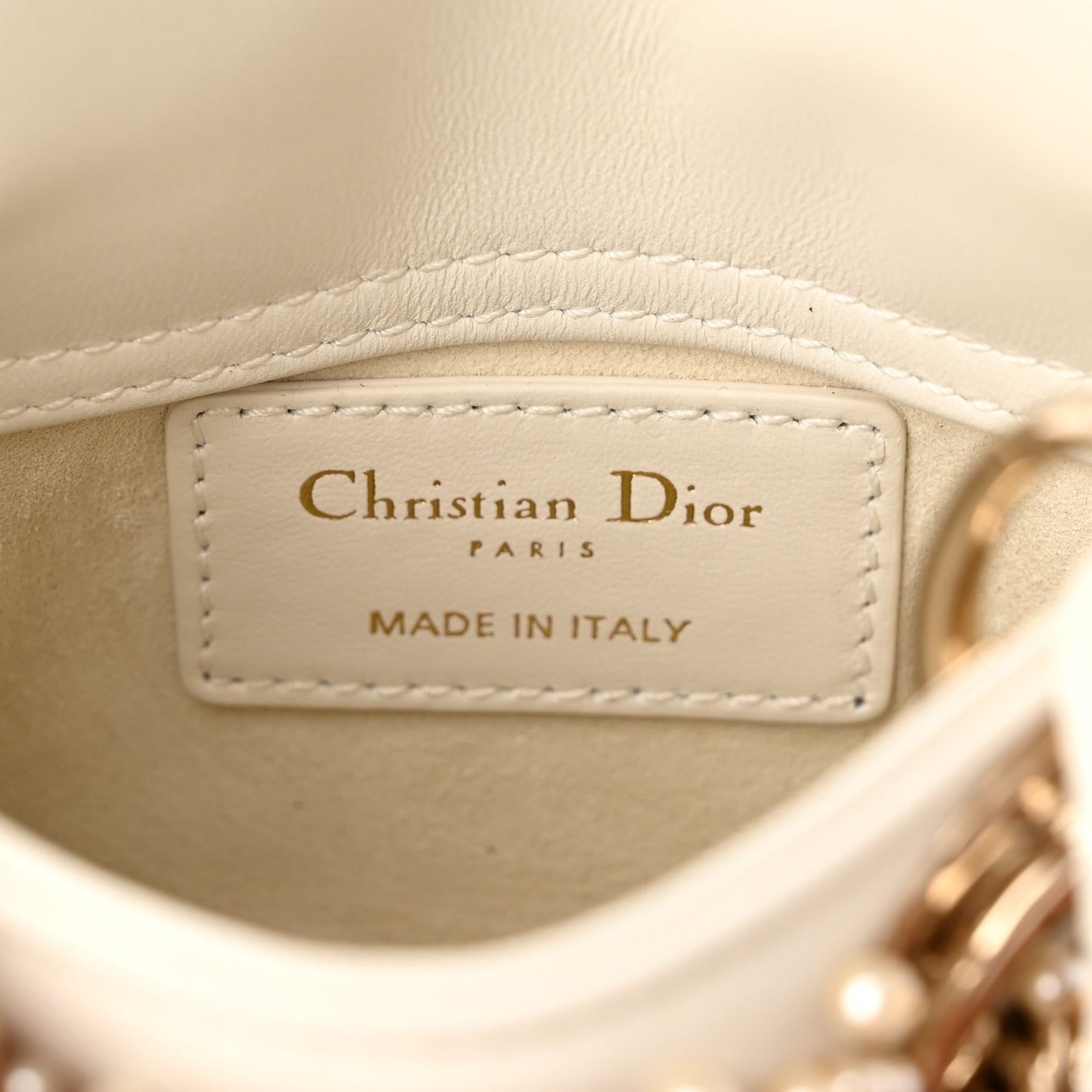 Lambskin Pearl Cannage Micro Lady Dior Latte