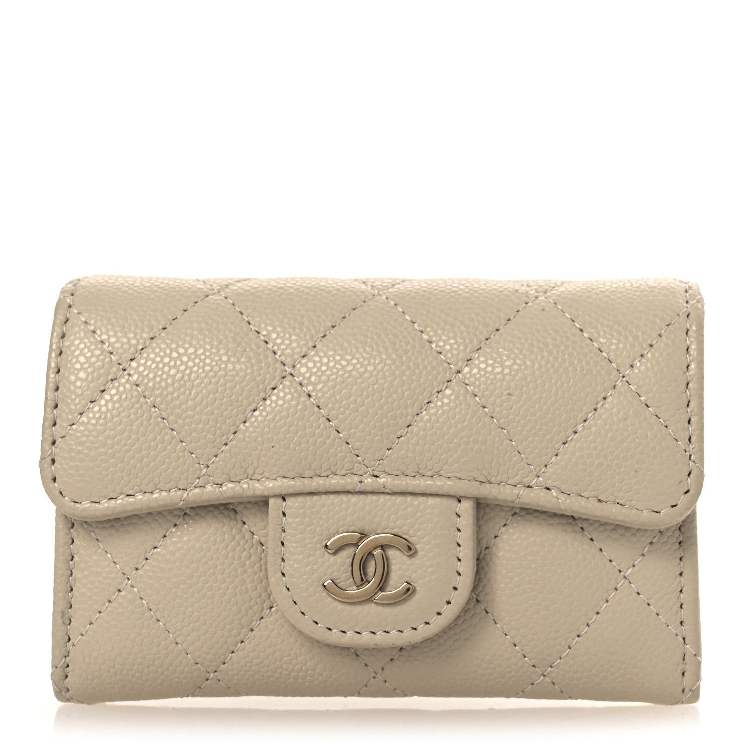 Chanel Caviar Quilted Flap Card Holder Wallet Beige 1 of 9
