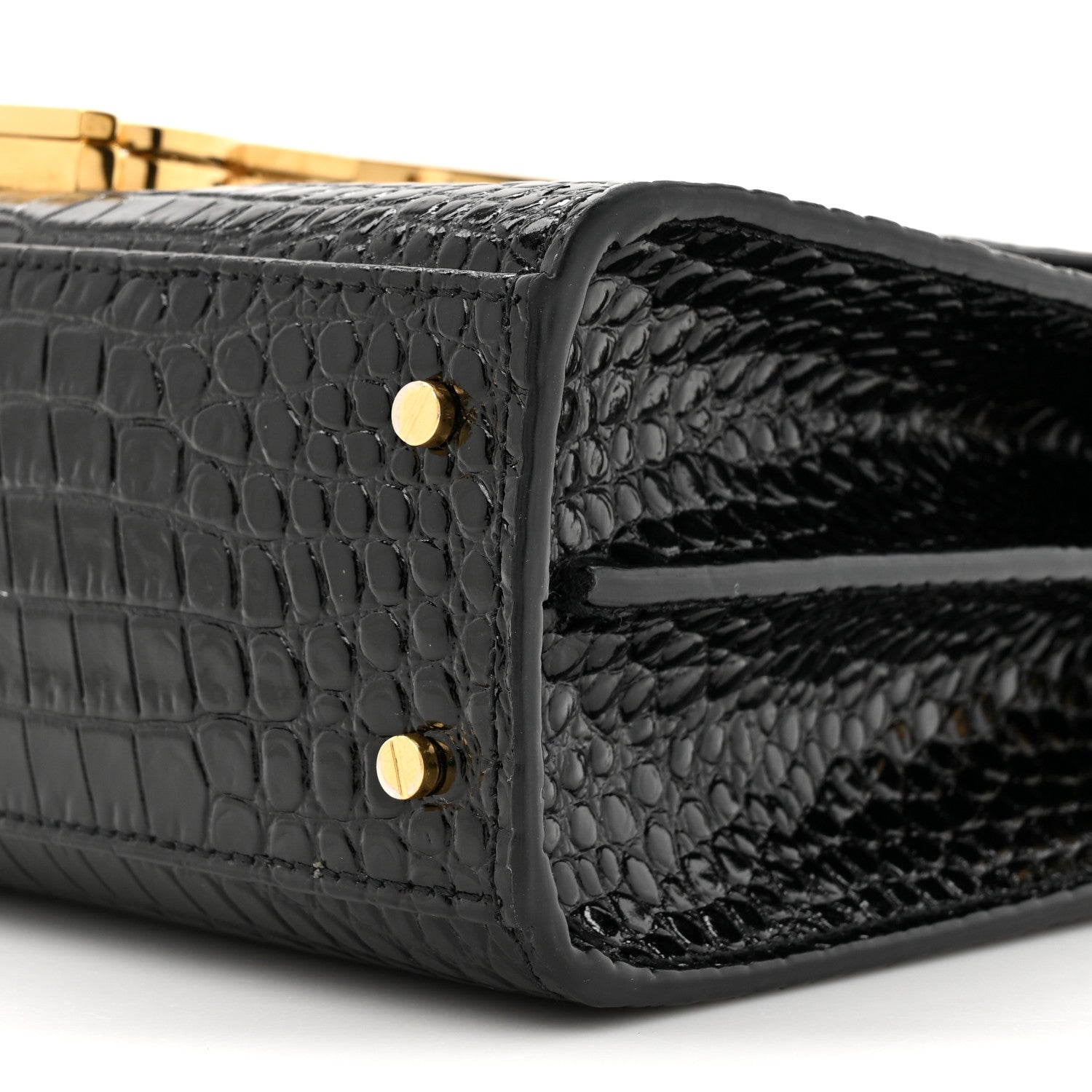 Saint Laurent Calfskin Crocodile Embossed Mini Classic Monogram Cassandra Top Handle Black 9 of 12