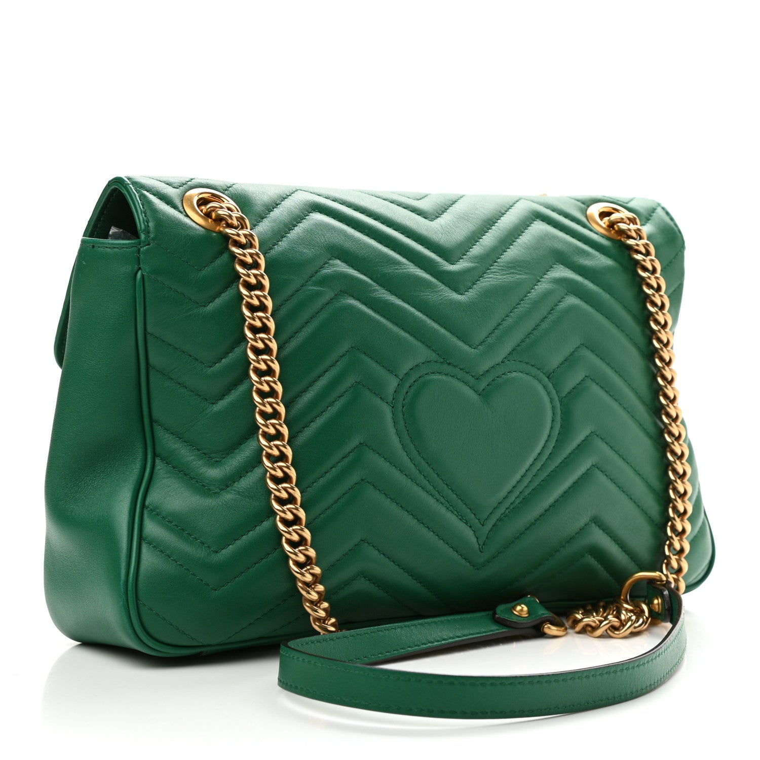 Gucci Calfskin Matelasse Medium GG Marmont Shoulder Bag Emerald Green 3 of 12
