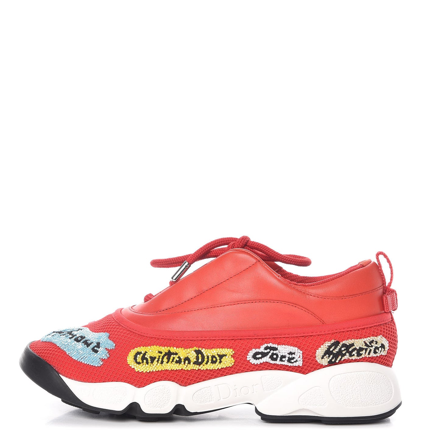 Calfskin Technical Canvas Embellished Dior Fusion Sneakers 35 Rouge