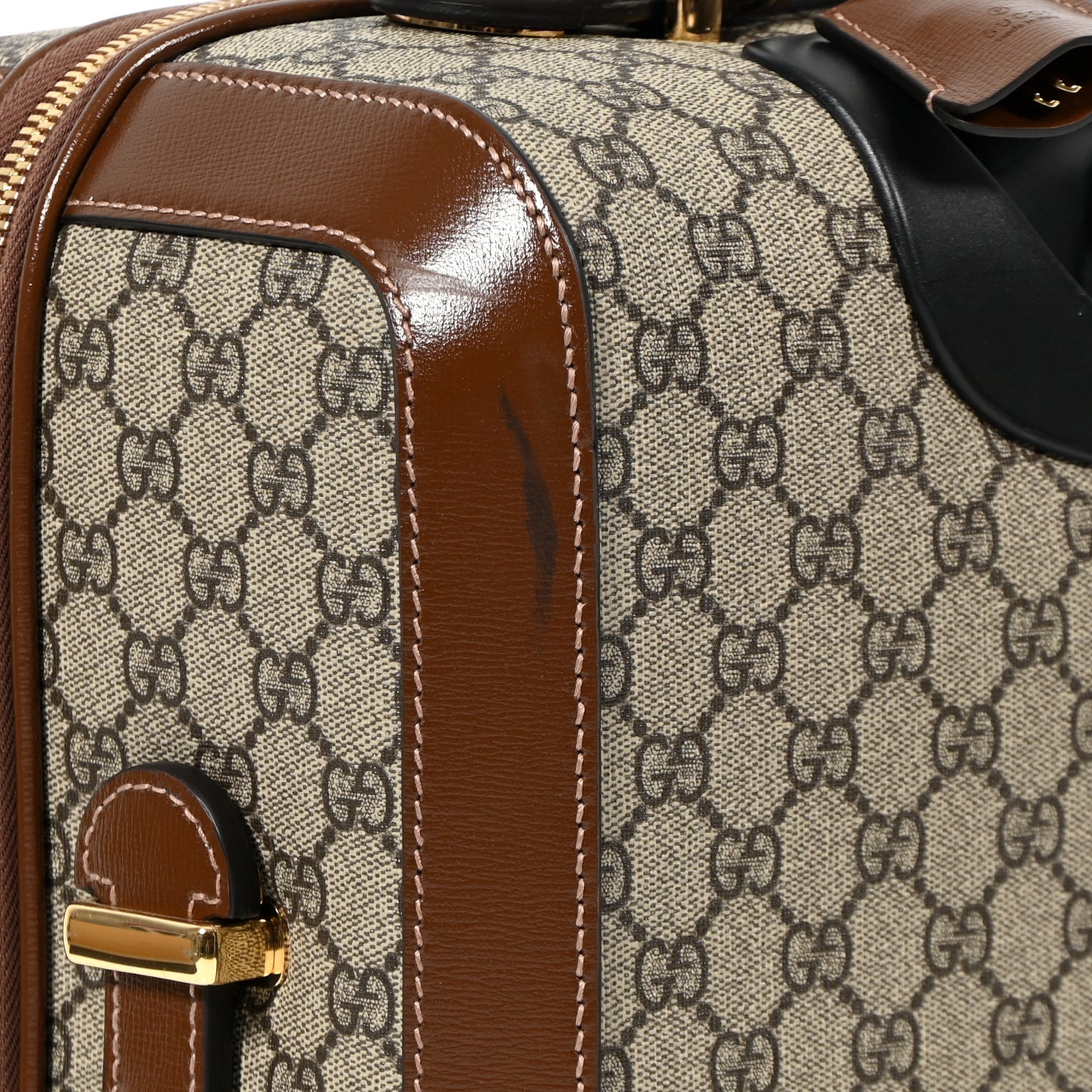 GG Supreme Monogram Azalea Calfskin Retro Interlocking G Carry On Trolley Beige Ebony Brown Sugar