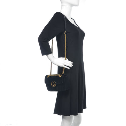Gucci Velvet Matelasse Mini GG Marmont Shoulder Bag Black 2 of 10