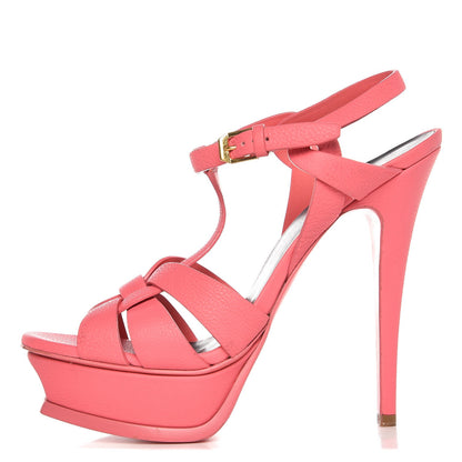 Saint Laurent Grained Calfskin Tribute 105 Platform Sandals 38.5 Rose Clair 1 of 11