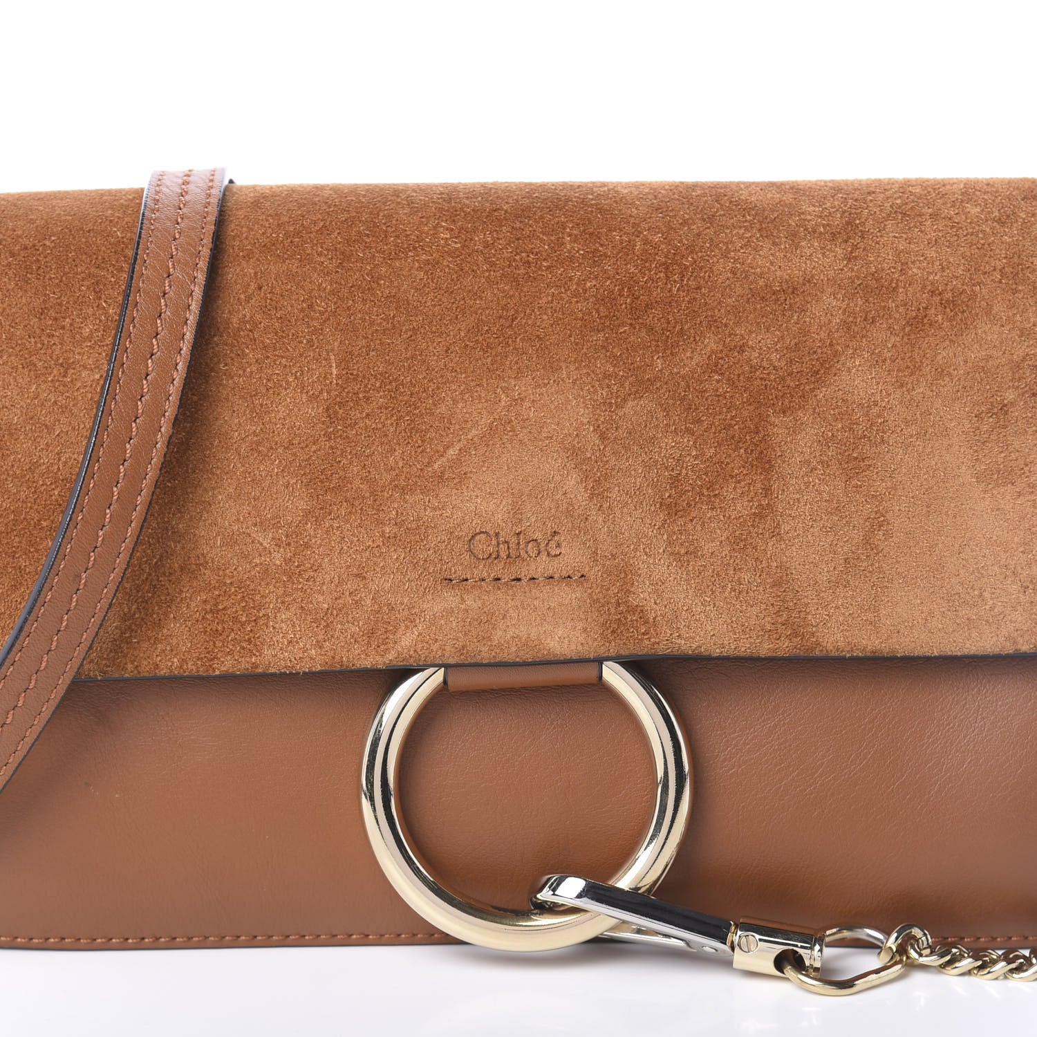 Chloe Suede Calfskin Small Faye Shoulder Bag Tobacco 7 of 9