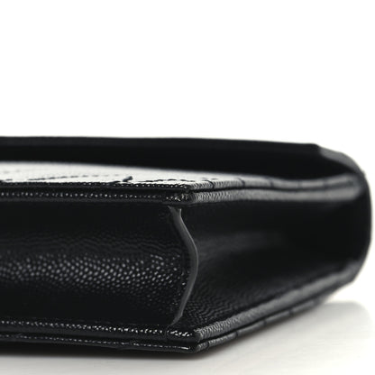 Saint Laurent Grain De Poudre Matelasse Chevron Monogram Envelope Chain Wallet Black 9 of 9