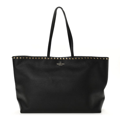 Valentino Garavani Grained Calfskin Rockstud Shoulder Tote Black 1 of 12