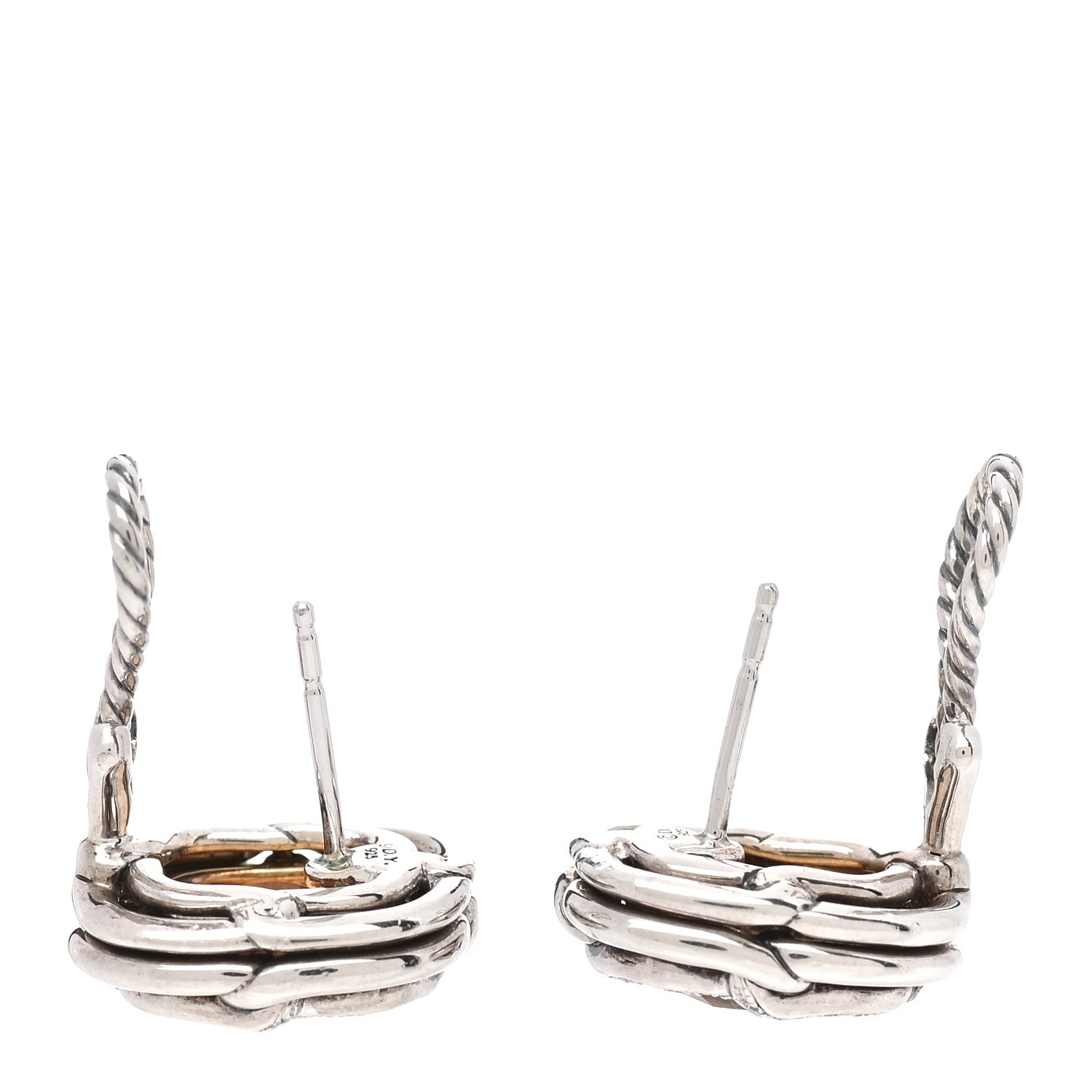 David Yurman Sterling Silver Diamond Citrine Labyrinth Earrings 3 of 4
