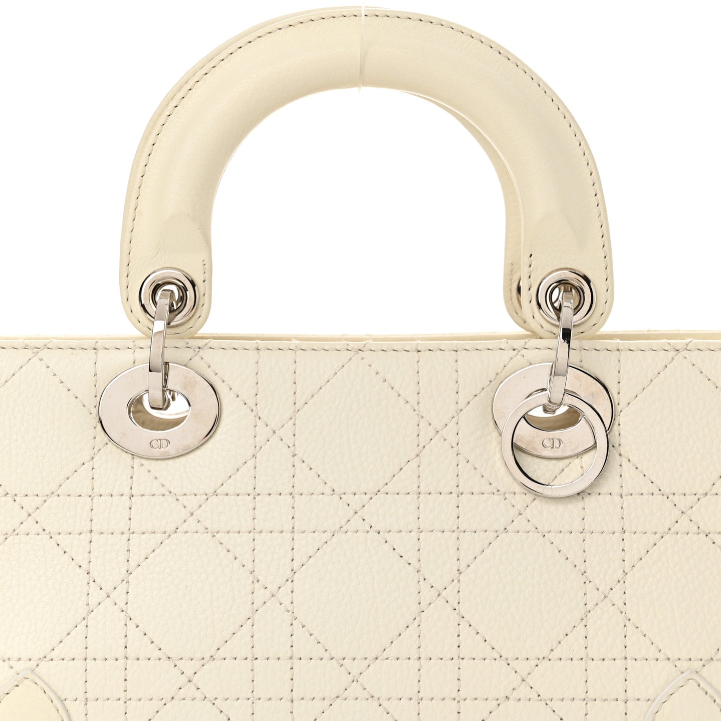 Calfskin Cannage Stitched Small East West Lady Dior White
