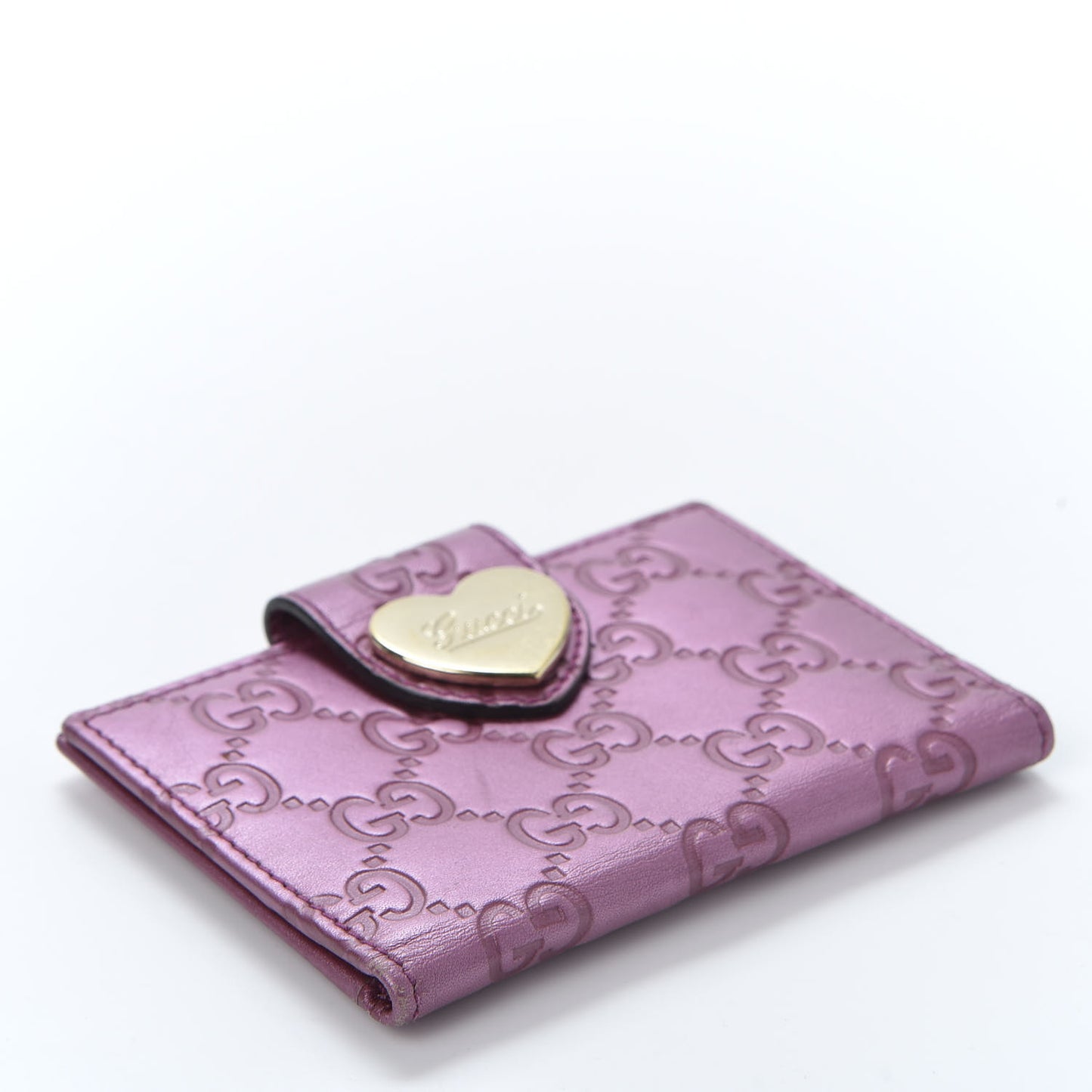 Metallic Soft Guccissima Heart Travel Wallet Fresia Rose