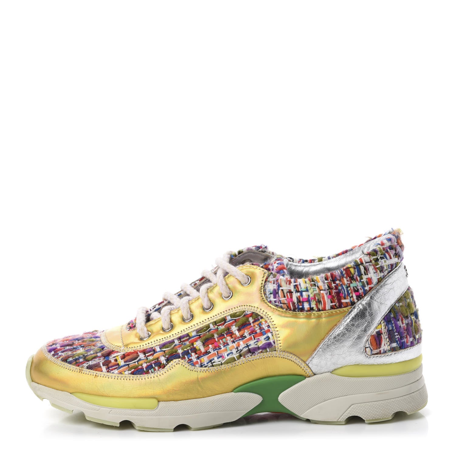 Chanel Tweed Lambskin Runway Sneakers 35 Silver Multicolor 1 of 9