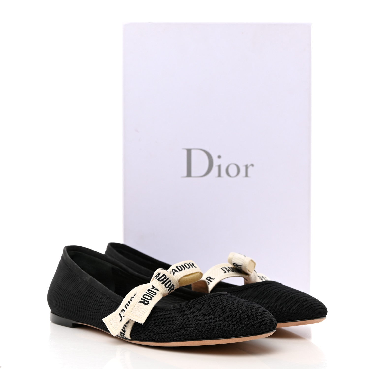 Christian Dior Fabric Ribbon Embroidered J'Adior Ballet Flats 39.5 Black 9 of 9