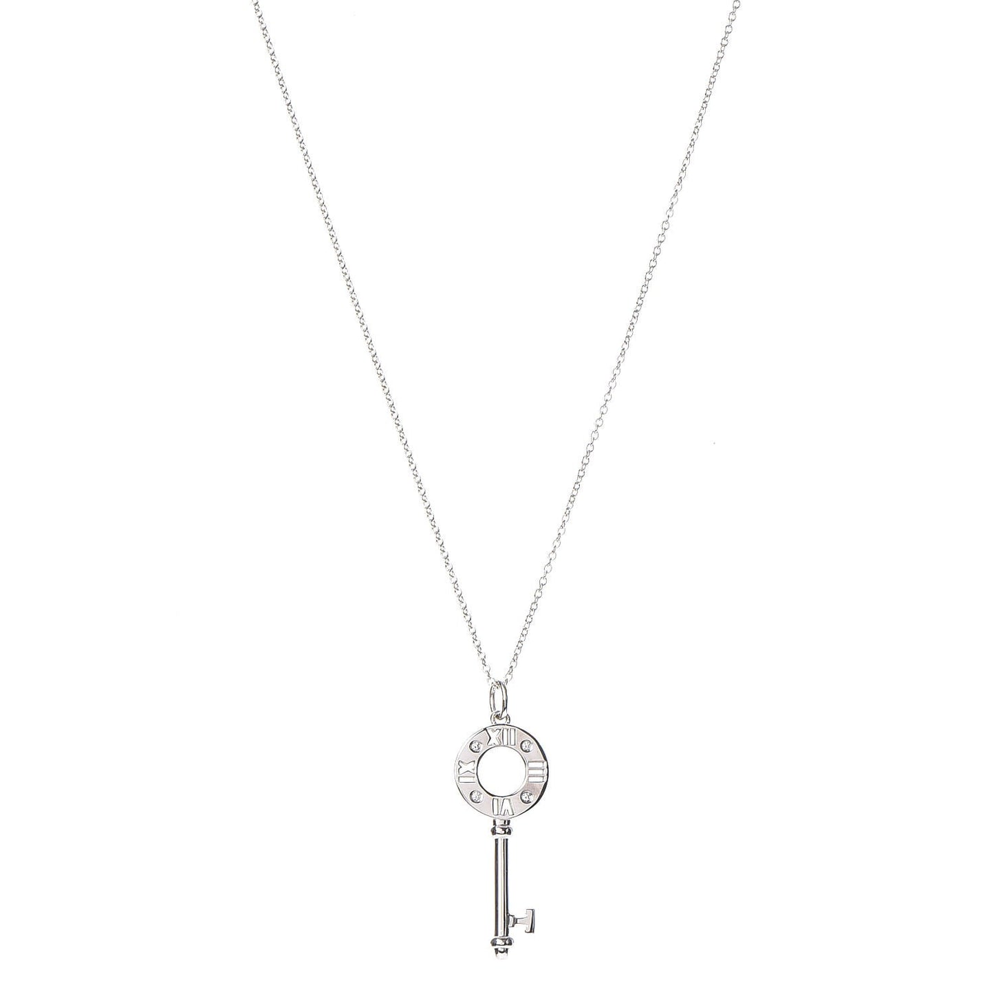 18K White Gold Diamond Atlas Pierced Key Pendant Necklace