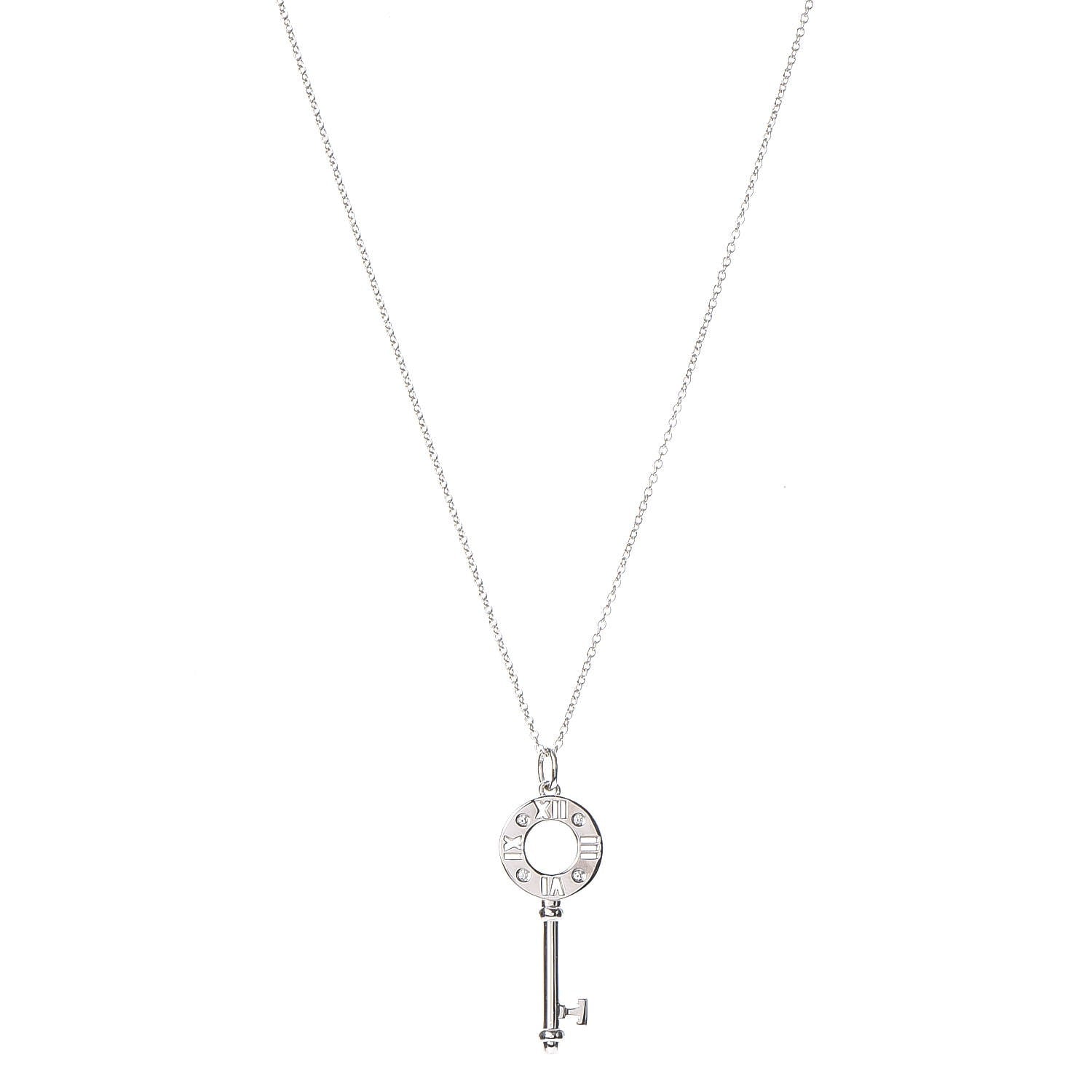 Tiffany 18K White Gold Diamond Atlas Pierced Key Pendant Necklace 1 of 7
