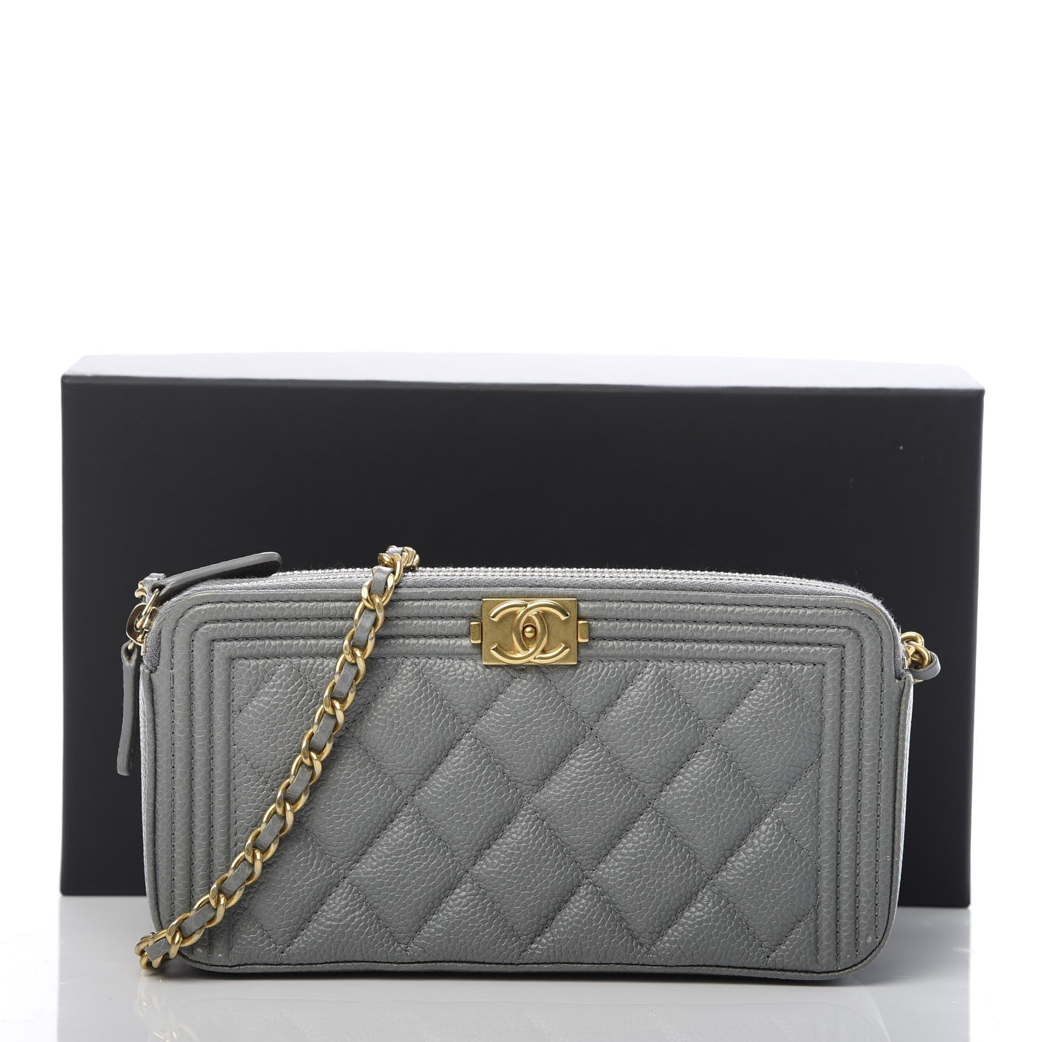 Chanel Caviar Quilted Small Boy Clutch With Chain Grey 16 of 16