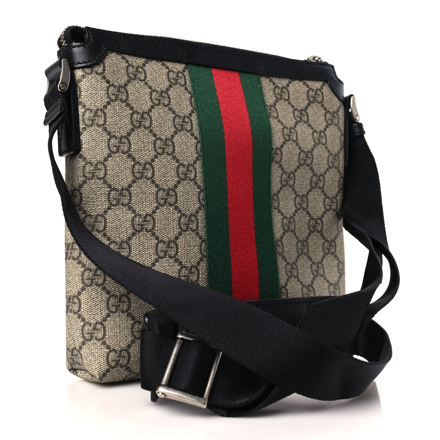Gucci GG Supreme Monogram Web Messenger Bag Black 3 of 9